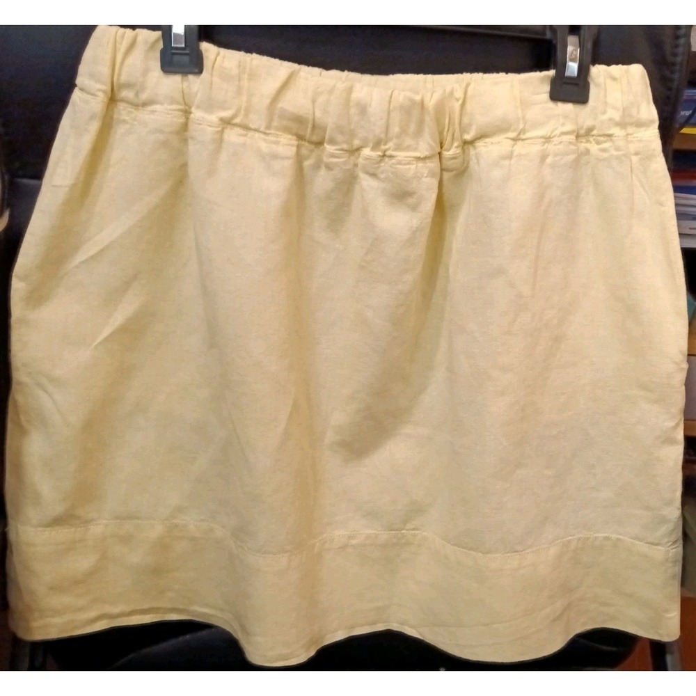 Lacoste Summer Linen Cotton Skirt Sz 12 Elastic Drawstring Soft Yellow Pockets